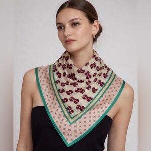 Massimo Dutti mulberry silk scarf Cream, Brown and Green Scarf